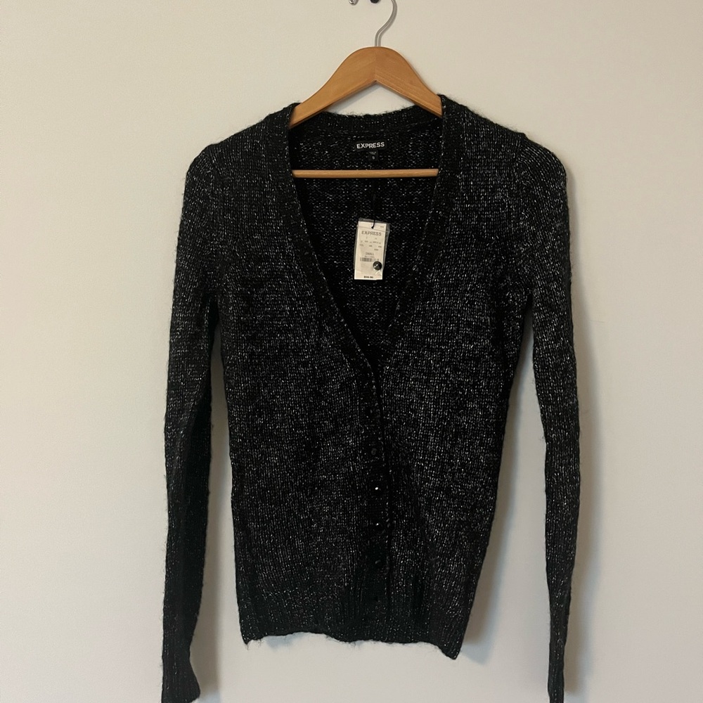 NWT Small Black Sparkly Express Button Down Sweater